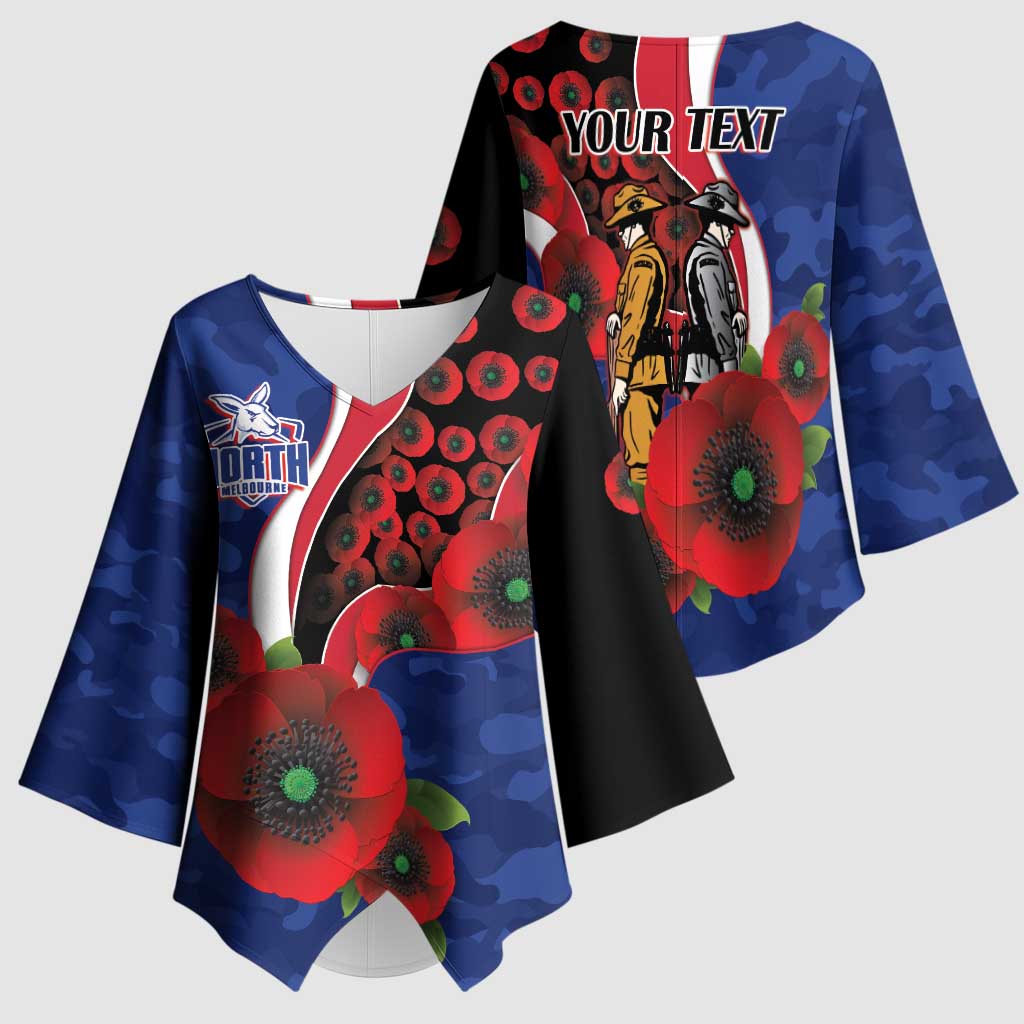 North Kangaroos ANZAC Personalised Kimono Sleeve Blouse Lest We Forget Poppy Camo