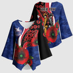 North Kangaroos ANZAC Personalised Kimono Sleeve Blouse Lest We Forget Poppy Camo