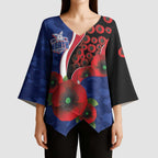 North Kangaroos ANZAC Personalised Kimono Sleeve Blouse Lest We Forget Poppy Camo