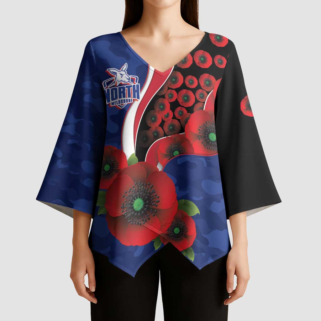North Kangaroos ANZAC Personalised Kimono Sleeve Blouse Lest We Forget Poppy Camo