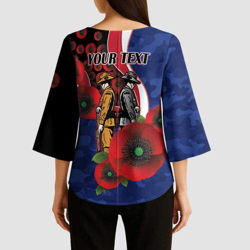 North Kangaroos ANZAC Personalised Kimono Sleeve Blouse Lest We Forget Poppy Camo