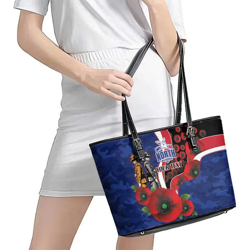 North Kangaroos ANZAC Personalised Leather Tote Bag Lest We Forget Poppy Camo