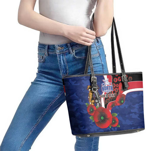 North Kangaroos ANZAC Personalised Leather Tote Bag Lest We Forget Poppy Camo