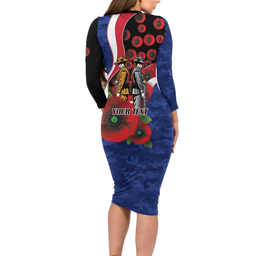 North Kangaroos ANZAC Personalised Long Sleeve Bodycon Dress Lest We Forget Poppy Camo
