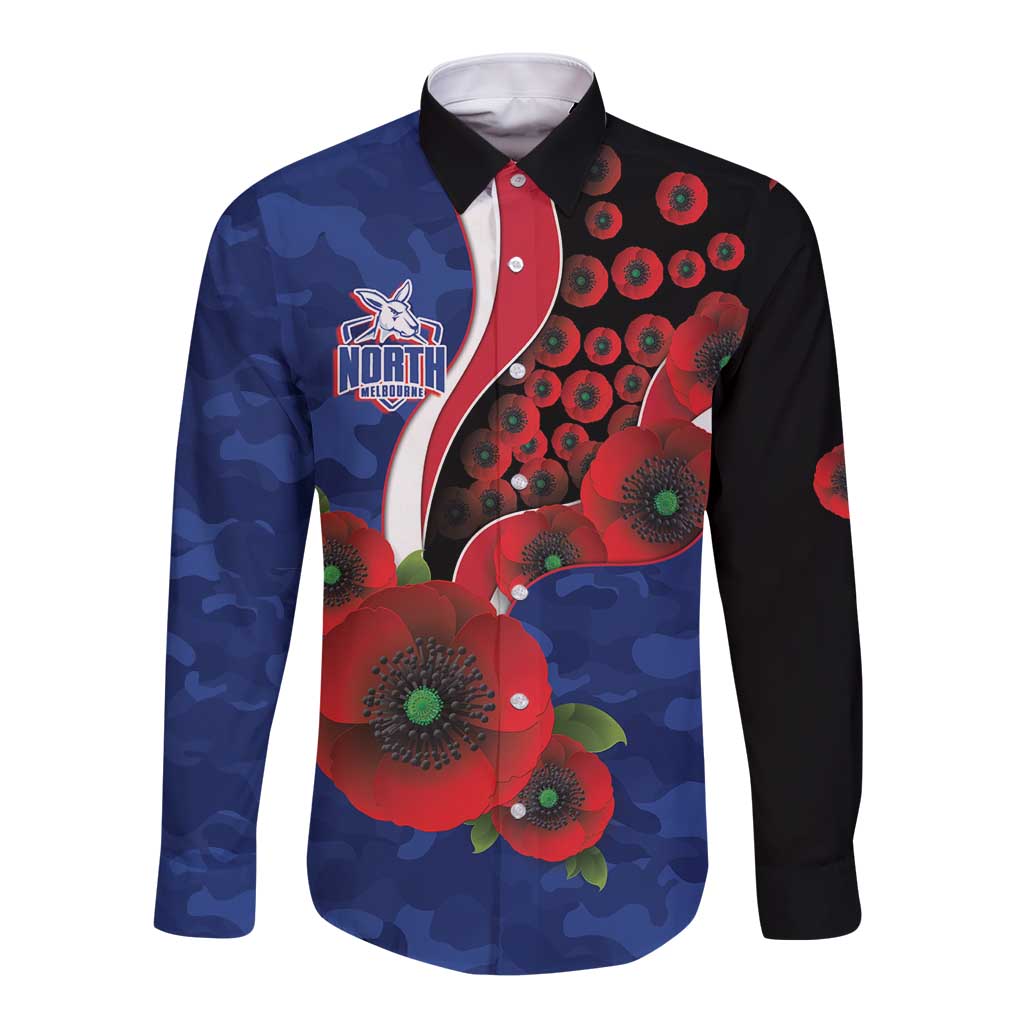 North Kangaroos ANZAC Personalised Long Sleeve Button Shirt Lest We Forget Poppy Camo
