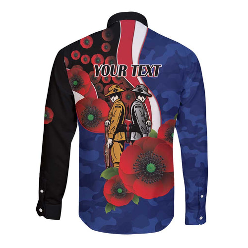 North Kangaroos ANZAC Personalised Long Sleeve Button Shirt Lest We Forget Poppy Camo