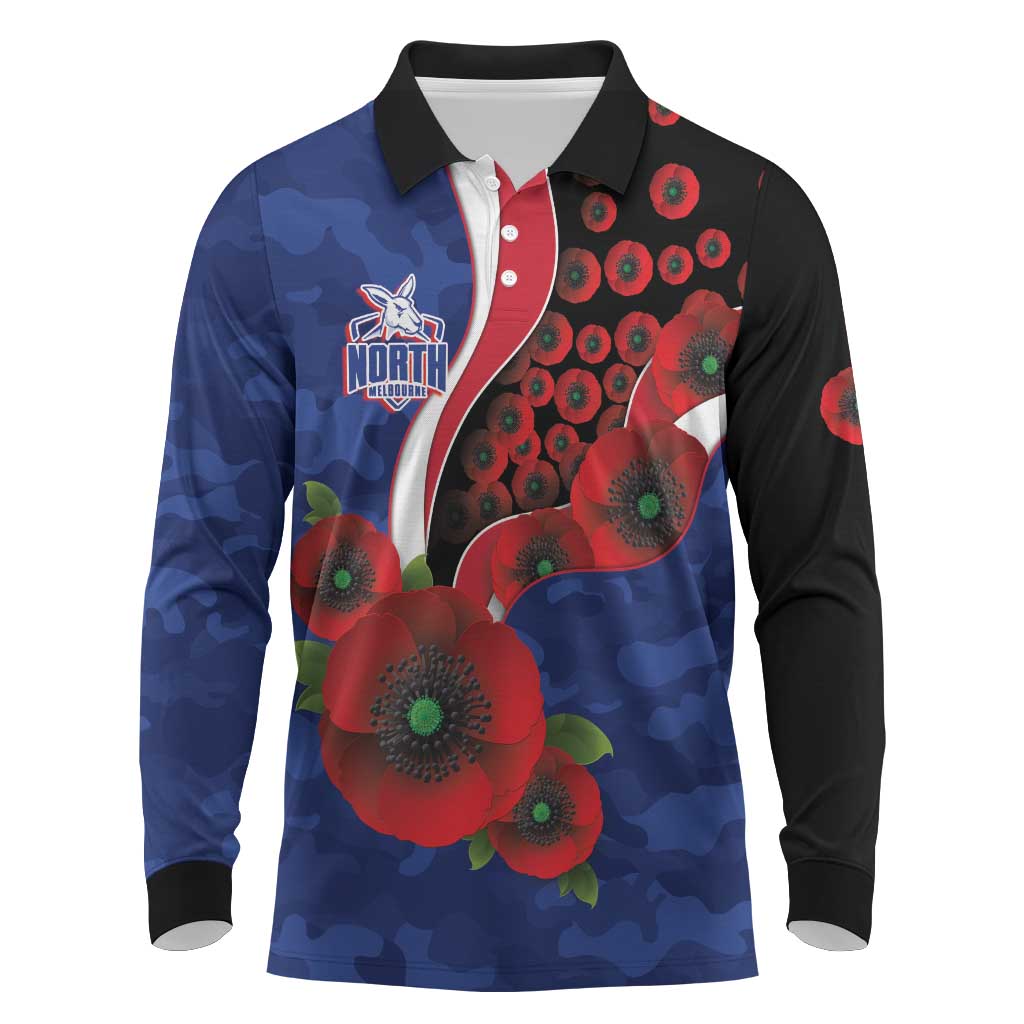 North Kangaroos ANZAC Personalised Long Sleeve Polo Shirt Lest We Forget Poppy Camo