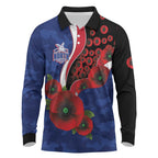 North Kangaroos ANZAC Personalised Long Sleeve Polo Shirt Lest We Forget Poppy Camo