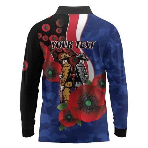North Kangaroos ANZAC Personalised Long Sleeve Polo Shirt Lest We Forget Poppy Camo