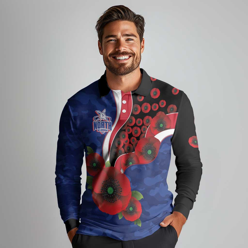 North Kangaroos ANZAC Personalised Long Sleeve Polo Shirt Lest We Forget Poppy Camo