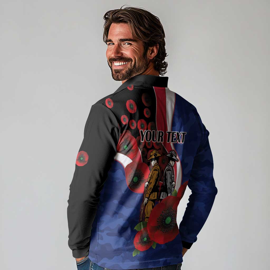 North Kangaroos ANZAC Personalised Long Sleeve Polo Shirt Lest We Forget Poppy Camo