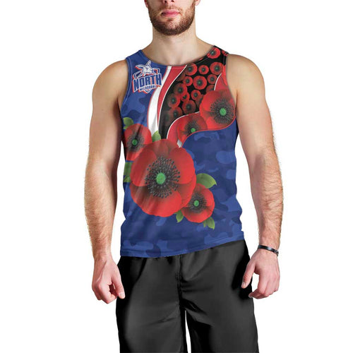 North Kangaroos ANZAC Personalised Men Tank Top Lest We Forget Poppy Camo