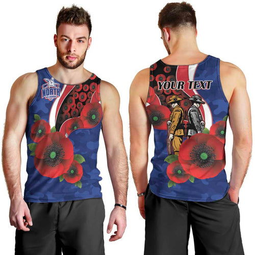 North Kangaroos ANZAC Personalised Men Tank Top Lest We Forget Poppy Camo