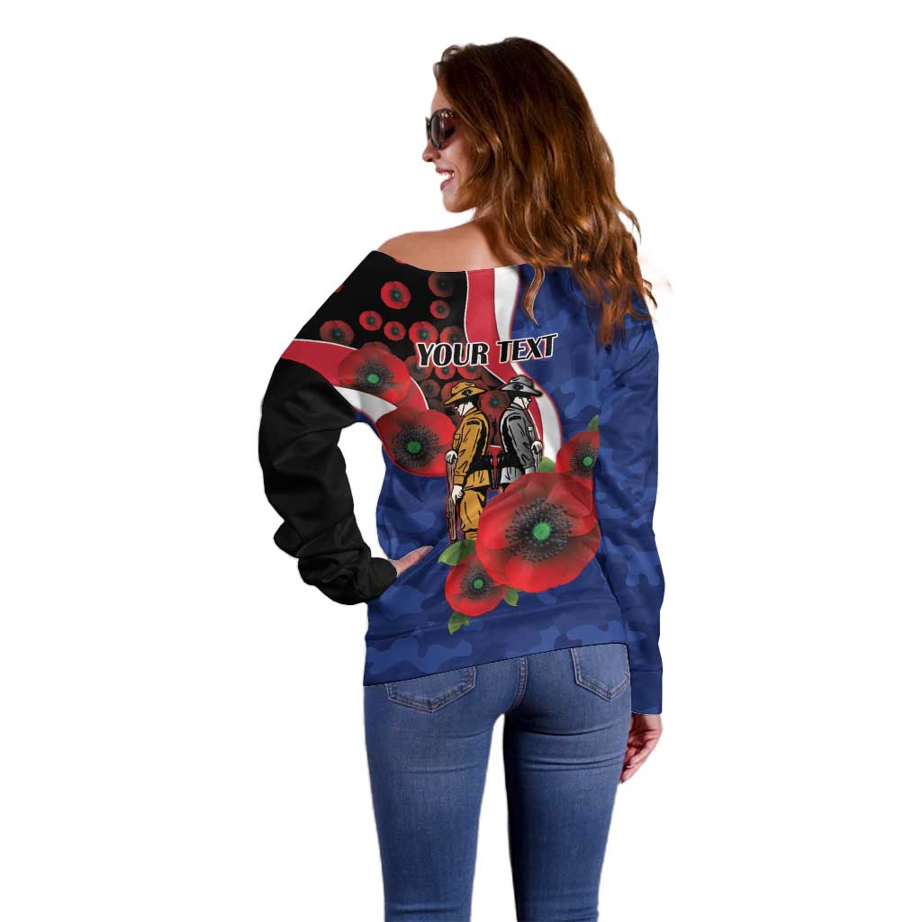 North Kangaroos ANZAC Personalised Off Shoulder Sweater Lest We Forget Poppy Camo