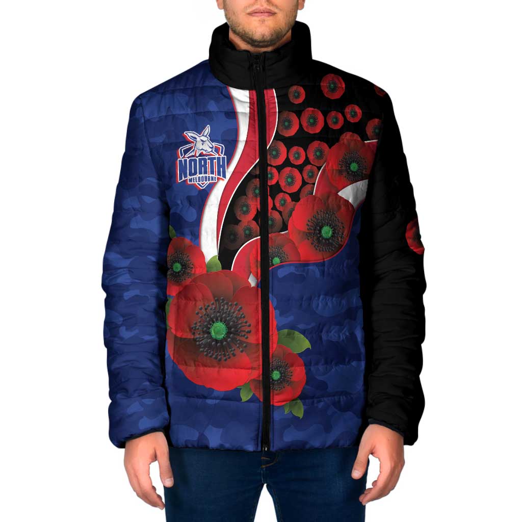 North Kangaroos ANZAC Personalised Padded Jacket Lest We Forget Poppy Camo