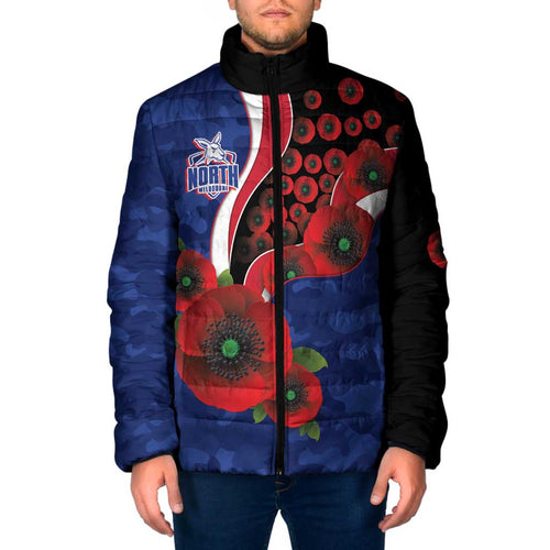 North Kangaroos ANZAC Personalised Padded Jacket Lest We Forget Poppy Camo