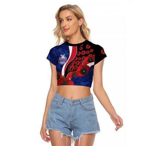North Kangaroos ANZAC Personalised Raglan Cropped T Shirt Lest We Forget Poppy Camo