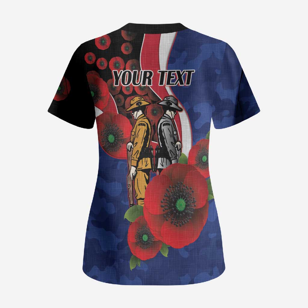 North Kangaroos ANZAC Personalised Scrub Top Lest We Forget Poppy Camo