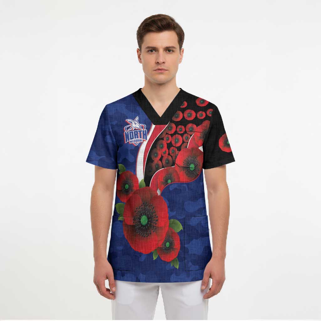 North Kangaroos ANZAC Personalised Scrub Top Lest We Forget Poppy Camo