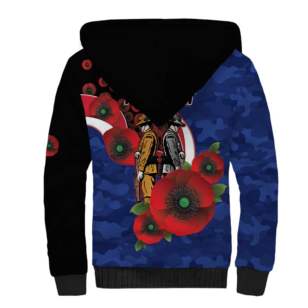 North Kangaroos ANZAC Personalised Sherpa Hoodie Lest We Forget Poppy Camo