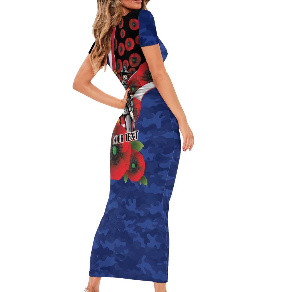 North Kangaroos ANZAC Personalised Short Sleeve Bodycon Dress Lest We Forget Poppy Camo