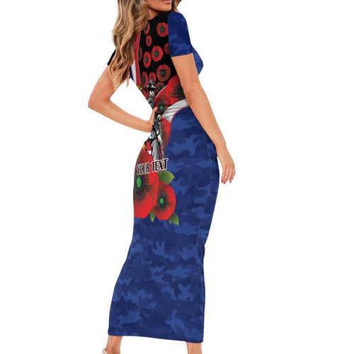 North Kangaroos ANZAC Personalised Short Sleeve Bodycon Dress Lest We Forget Poppy Camo