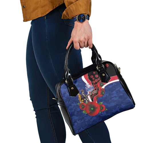 North Kangaroos ANZAC Personalised Shoulder Handbag Lest We Forget Poppy Camo