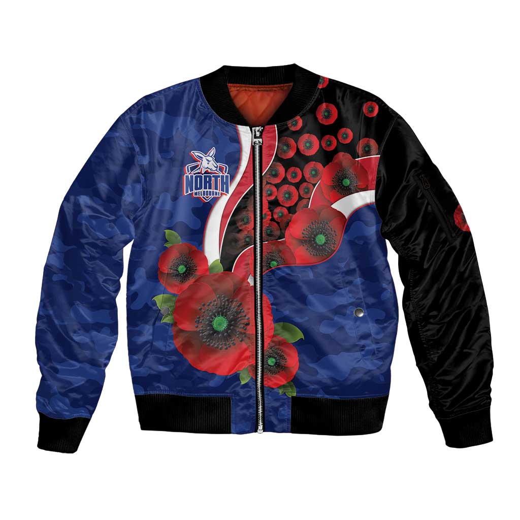 North Kangaroos ANZAC Personalised Sleeve Zip Bomber Jacket Lest We Forget Poppy Camo