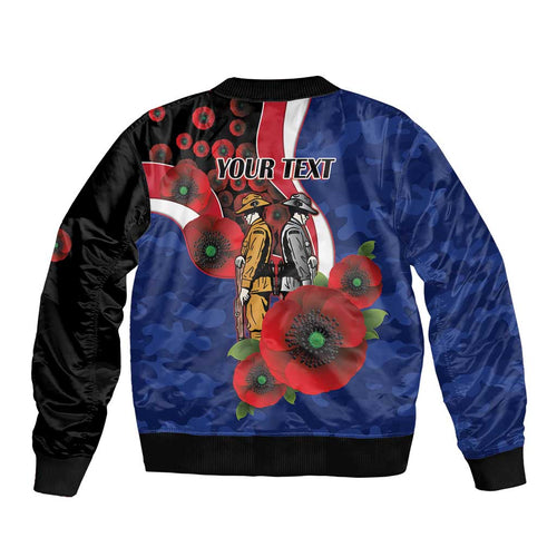North Kangaroos ANZAC Personalised Sleeve Zip Bomber Jacket Lest We Forget Poppy Camo