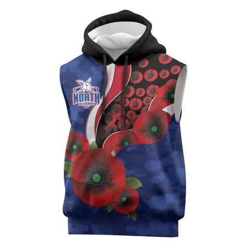 North Kangaroos ANZAC Personalised Sleeveless Hoodie Lest We Forget Poppy Camo