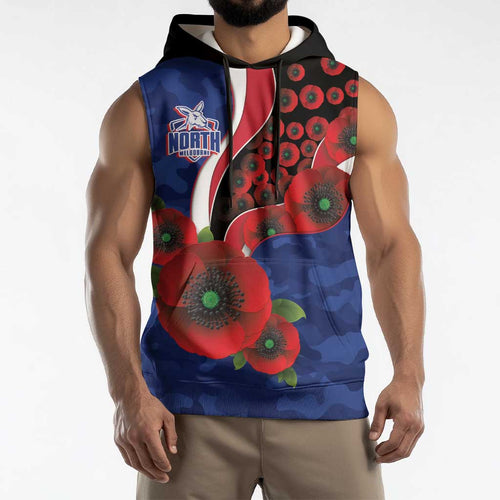 North Kangaroos ANZAC Personalised Sleeveless Hoodie Lest We Forget Poppy Camo