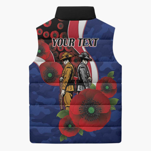 North Kangaroos ANZAC Personalised Sleeveless Puffer Jacket Lest We Forget Poppy Camo
