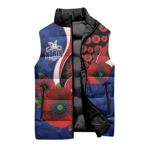North Kangaroos ANZAC Personalised Sleeveless Puffer Jacket Lest We Forget Poppy Camo