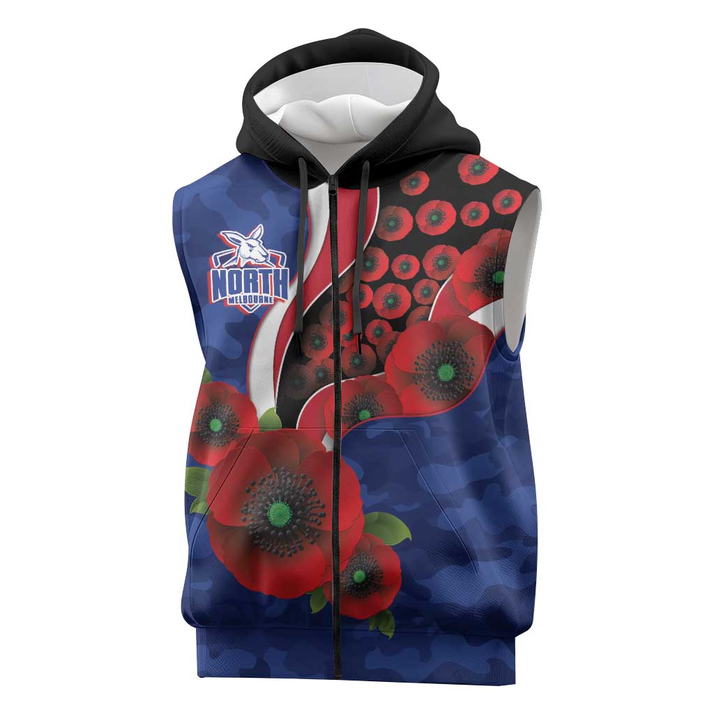 North Kangaroos ANZAC Personalised Sleeveless Zip Hoodie Lest We Forget Poppy Camo
