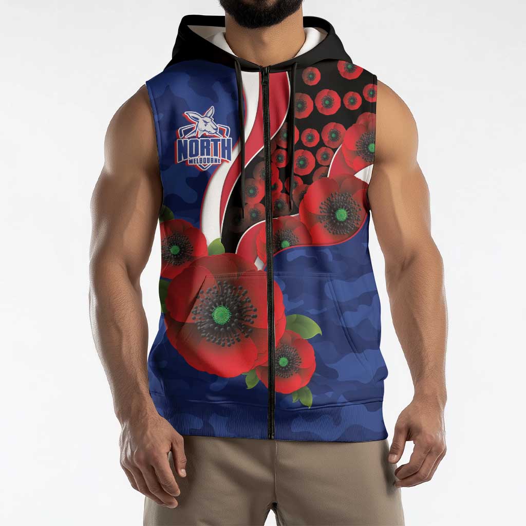 North Kangaroos ANZAC Personalised Sleeveless Zip Hoodie Lest We Forget Poppy Camo