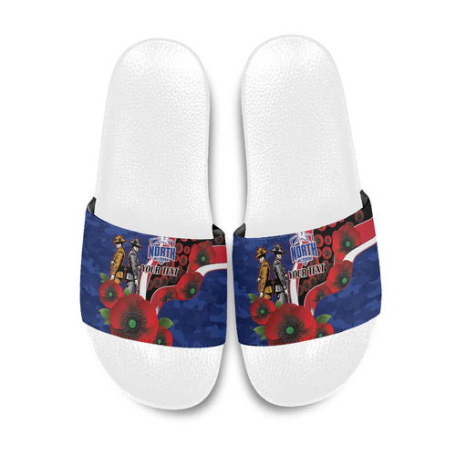 North Kangaroos ANZAC Personalised Slide Sandals Lest We Forget Poppy Camo