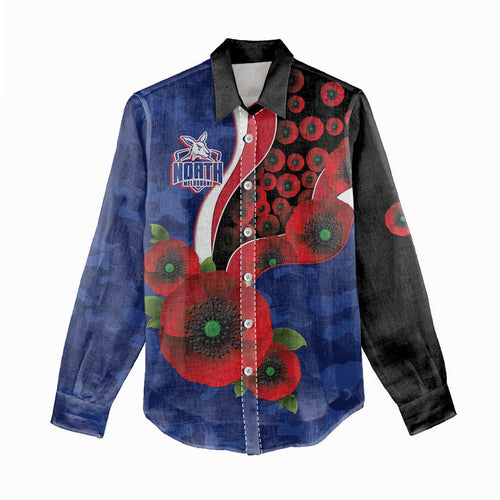North Kangaroos ANZAC Personalised Women Casual Shirt Lest We Forget Poppy Camo