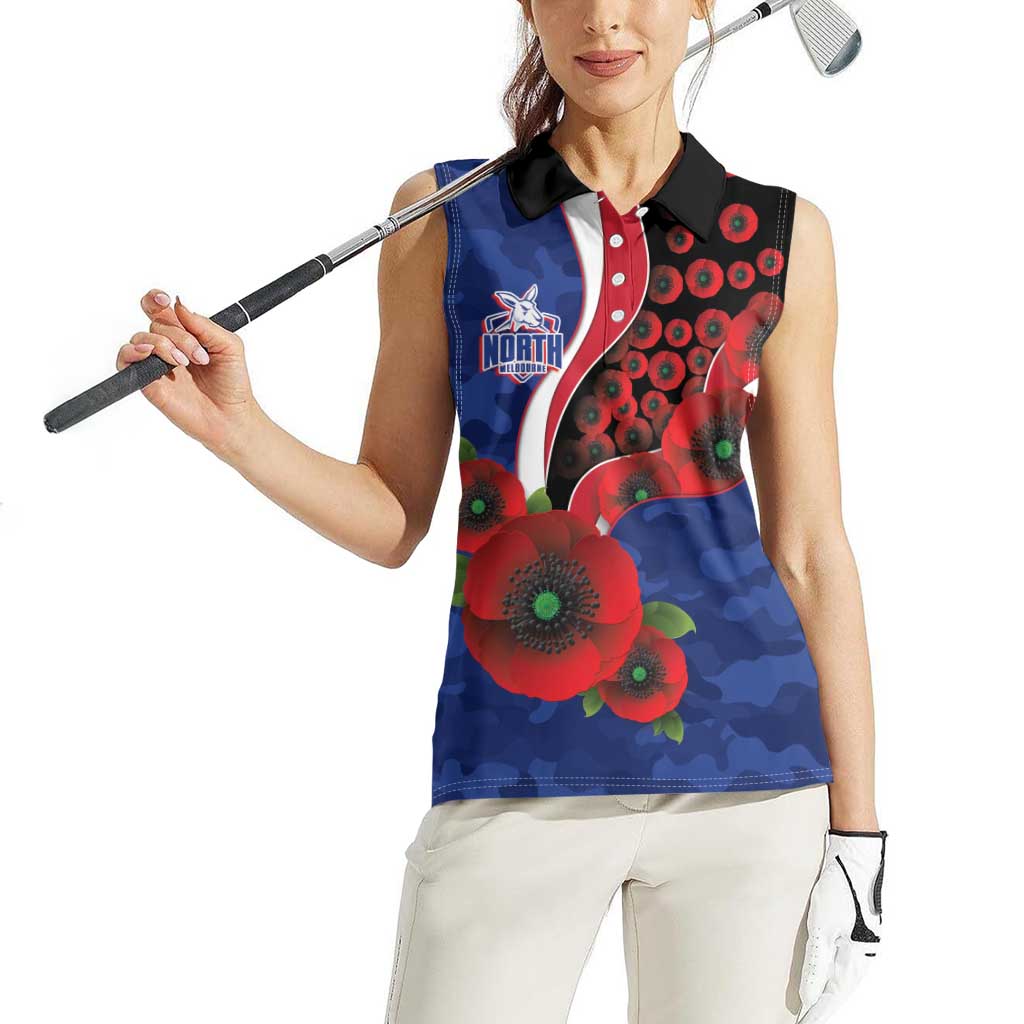 North Kangaroos ANZAC Personalised Women Sleeveless Polo Shirt Lest We Forget Poppy Camo
