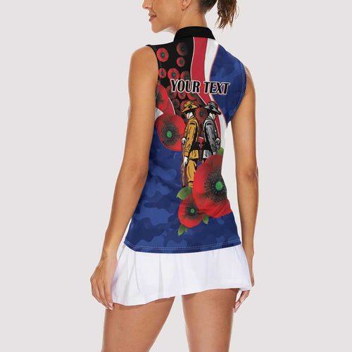 North Kangaroos ANZAC Personalised Women Sleeveless Polo Shirt Lest We Forget Poppy Camo