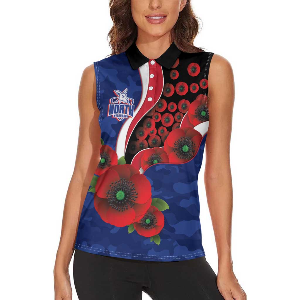 North Kangaroos ANZAC Personalised Women Sleeveless Polo Shirt Lest We Forget Poppy Camo