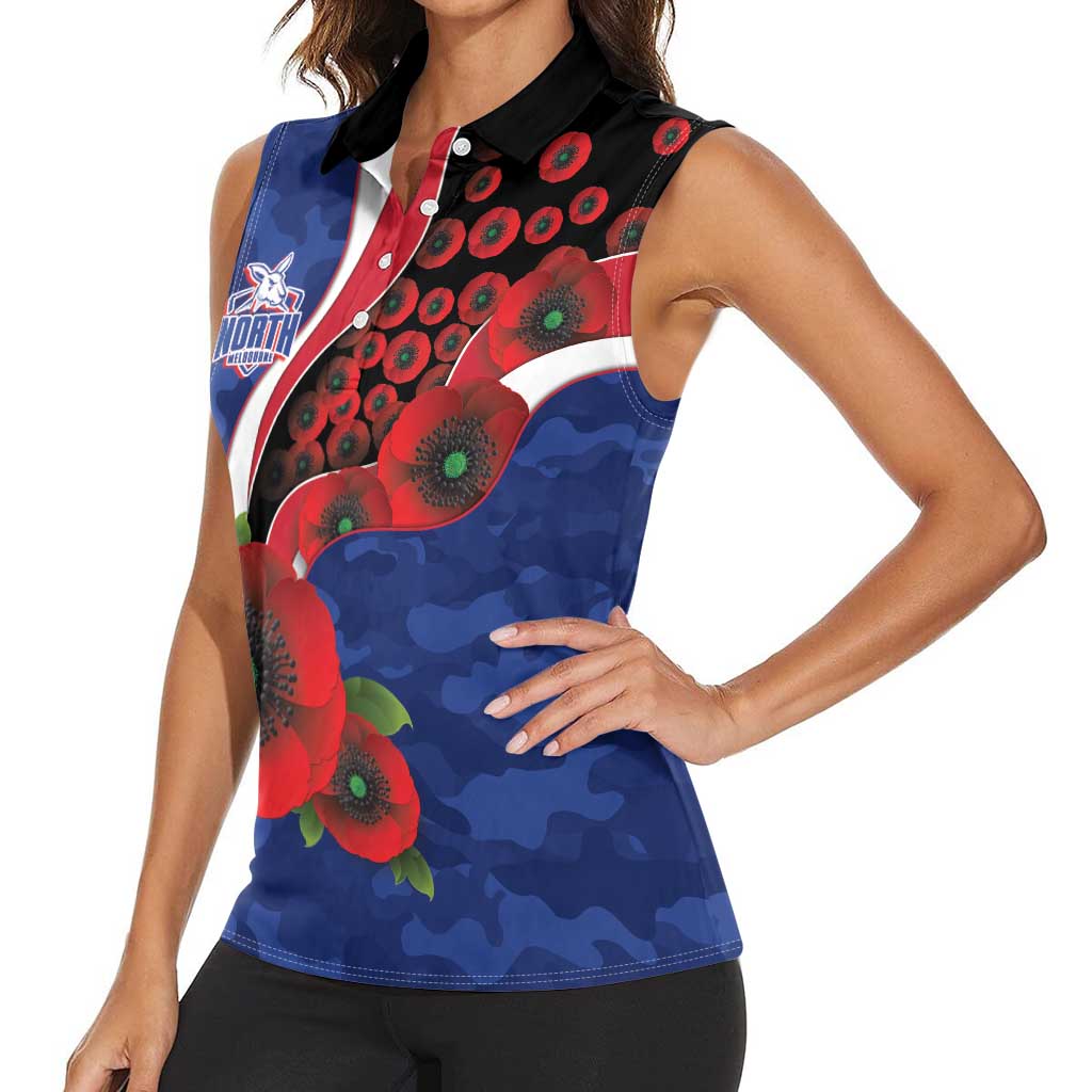 North Kangaroos ANZAC Personalised Women Sleeveless Polo Shirt Lest We Forget Poppy Camo