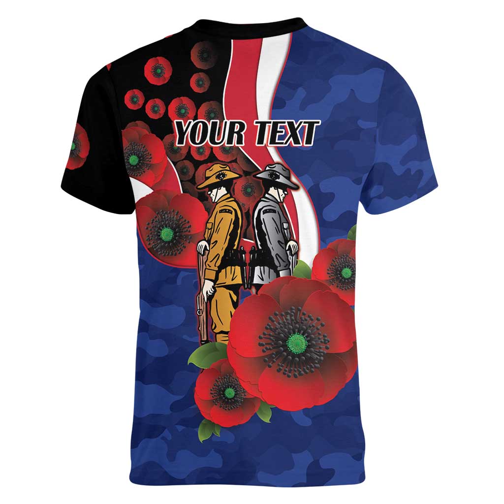 North Kangaroos ANZAC Personalised Women V-Neck T-Shirt Lest We Forget Poppy Camo