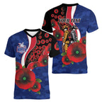 North Kangaroos ANZAC Personalised Women V-Neck T-Shirt Lest We Forget Poppy Camo