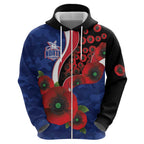 North Kangaroos ANZAC Personalised Zip Hoodie Lest We Forget Poppy Camo