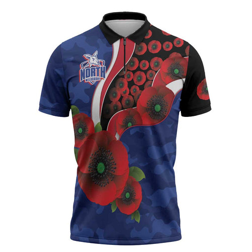 North Kangaroos ANZAC Personalised Zipper Polo Shirt Lest We Forget Poppy Camo