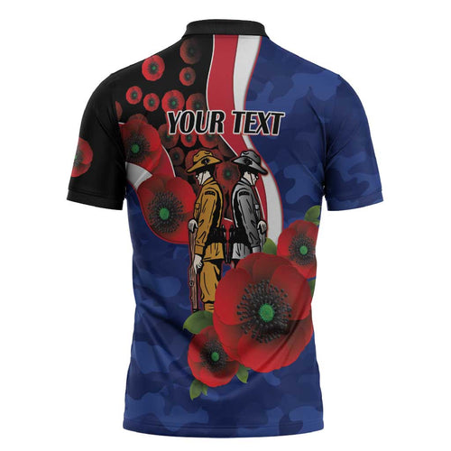 North Kangaroos ANZAC Personalised Zipper Polo Shirt Lest We Forget Poppy Camo