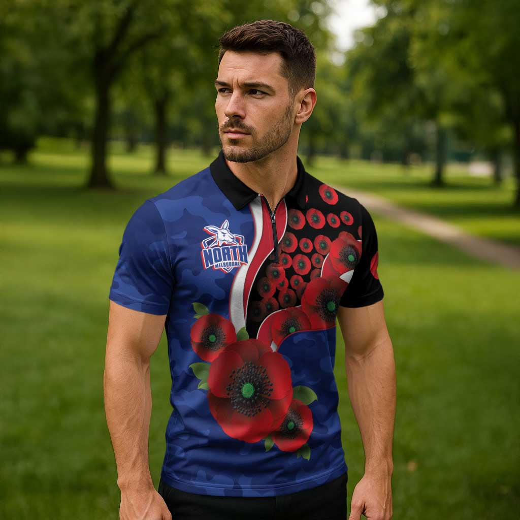 North Kangaroos ANZAC Personalised Zipper Polo Shirt Lest We Forget Poppy Camo