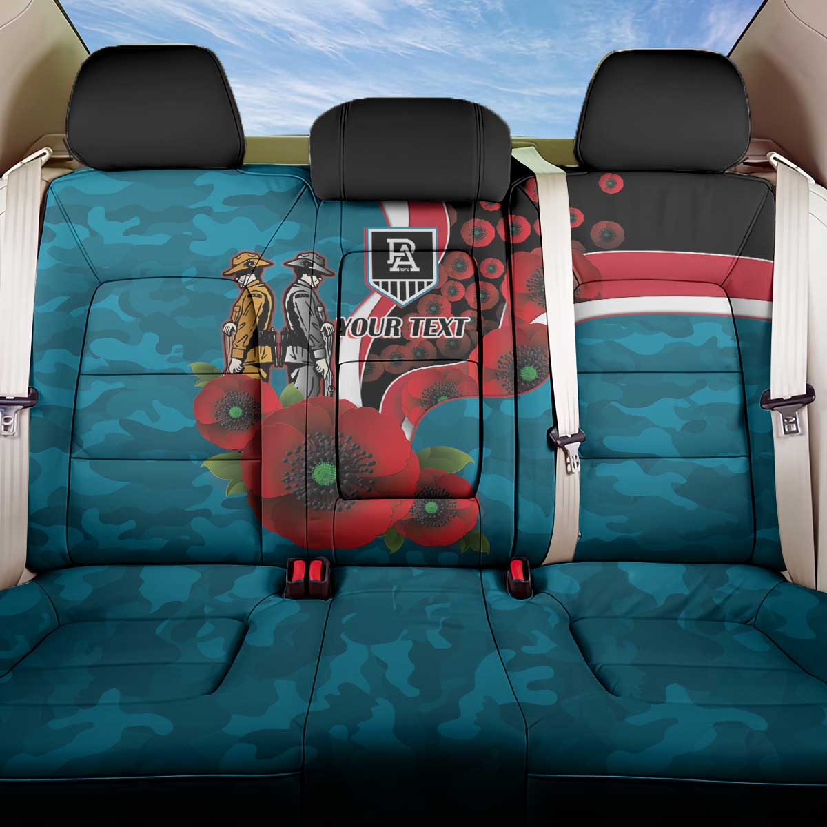 Port Power ANZAC Personalised Back Car Seat Cover Lest We Forget Poppy Camo