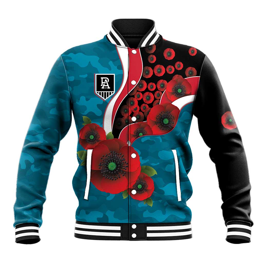 Port Power ANZAC Personalised Baseball Jacket Lest We Forget Poppy Camo