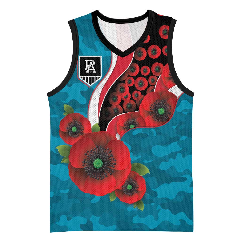 Port Power ANZAC Personalised Basketball Jersey Lest We Forget Poppy Camo